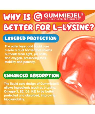 L-Lysine Gummies 500/1000mg with Algae Omega 3, Vitamin B2, D3, K2, C for Kids 9+, Teen & Adult, Lysine Supplement Support Immune, Lip & Oral, Collagen Production, Brain, Bone Health, Sugar Free 1Pack - Buy Online on GoSupps.com