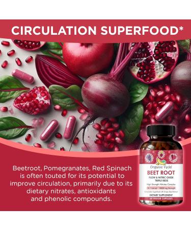 Buy Organic Veda Beet Root Triple Reds - 14000mg Nitric Oxide Supplement with Beetroot Pomegranate & Red Spinach | 60 Capsules for Enhanced Blood Flow & Energy - Buy Online on GoSupps.com