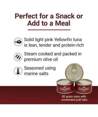 Callipo Canned Solid Light Tuna in Olive Oil 3 Cans x 80g (240 Grams) - Buy Online on GoSupps.com