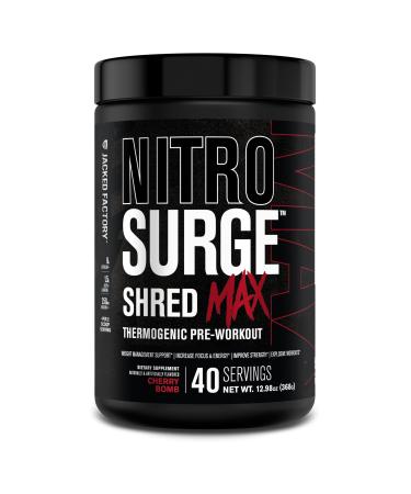 Jacked Factory Nitrosurge Shred Max Preworkout - High-Performance Thermogenic Pre Workout Powder for Men and Women with L Citrulline Acetyl L Carnitine Organic Caffeine - 40 Servings Cherry Bomb