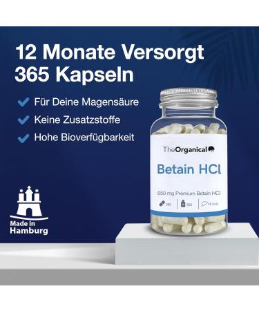 Buy Theorganical Betaine HCL 650 mg | 365 High-Dose Heartburn Capsules | Made in Hamburg | Pure & No Additives | International Shipping - Buy Online on GoSupps.com