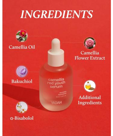 YADAH Camellia Red Youth Serum - Wrinkle Care & Firming Facial Serum with Bakuchiol & Camellia Oil Hydrating Treatment for All Skin Types - 1.01fl oz - Buy Online on GoSupps.com