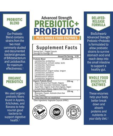 BioSchwartz Advanced Strength Pre and Probiotics Supplement with Digestive Enzymes (2 Month Supply) Plus Vitamin B Complex with Vitamin C (2 Month Supply) - Buy Online on GoSupps.com