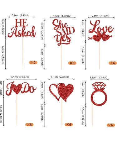 36 Pack He Asked She Said Yes Cupcake Toppers Glitter Love Heart I do Ring Cupcake Food Picks for Wedding Engagement Bridal Shower Party Cake Decorations Supplies Red - Buy Online on GoSupps.com