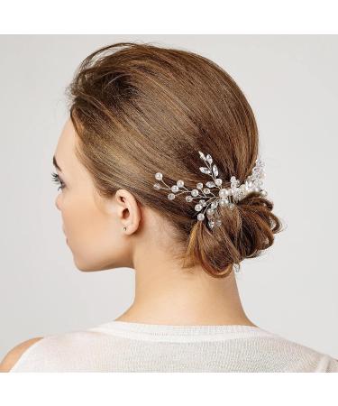 PAGOW 5.9 Inch Silver Crystal Rhinestone Hair Side Combs - Bridal Pearl Hair Comb Vintage Wedding Head Piece - 24 Faux Pearl Hair Barrette Accessories for Women, Girl, Bride, Bridesmaid - Buy Online on GoSupps.com