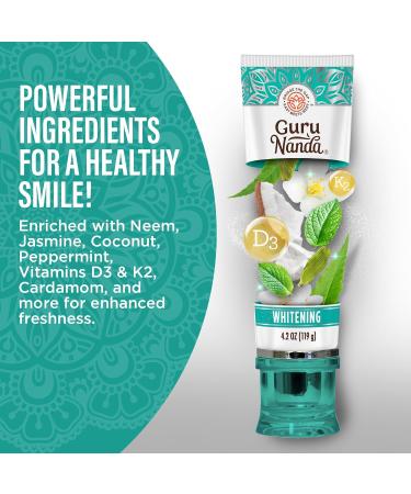 Buy GuruNanda Hydroxyapatite Toothpaste - SLS & Fluoride Free Whitening Natural CocoMint Jasmine Neem Freshens Breath & Fights Plaque - 4.2oz - International Shipping Available - Buy Online on GoSupps.com