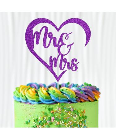 Trimming Shop Mr and Mrs Purple Glitter Cake Topper Heart Couple Cupcake Toppers Desserts Picks for Engagements Weddings Bridal Showers Anniversary Bachelorette Party Cake Decorations Purple Mr & Mrs - Heart - Buy Online on GoSupps.com