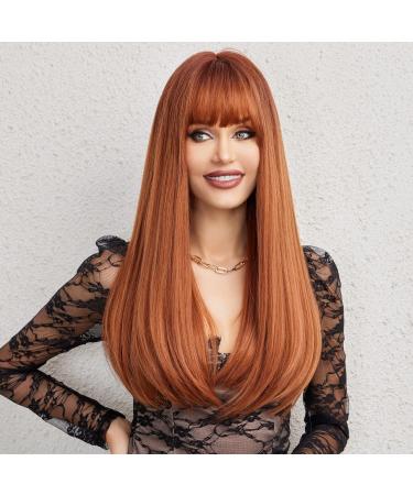 EMMOR Auburn Straight Synthetic Women's Wig with Bangs - Long Heat-Resistant Hairpiece for Daily Wear, Auburn-N - Buy Online on GoSupps.com