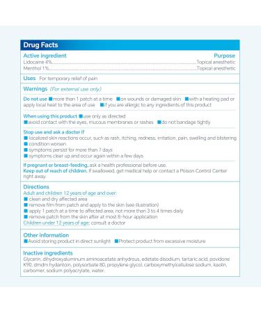 Physicure Kalt 4% Lidocaine Plus 1% Menthol Pain Relief Patch for Back Ache Stiff Neck Joint Pain Muscle Soreness Topical Analgesic 15 Counts - Buy Online on GoSupps.com