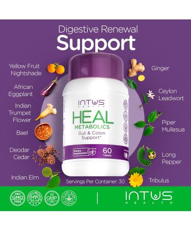 Intus Heal Colon Cleanse and Gut Health Supplement for Men and Women - Ayurvedic Detox Cleanse for Digestive Health - Gut & Body Detox for Women - 60 Tablets - Buy Online on GoSupps.com