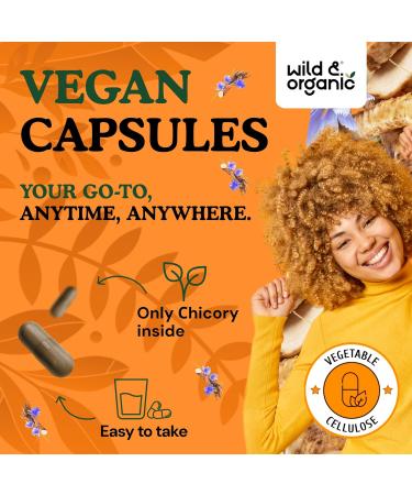 Wild & Organic Chicory Root Capsules - 1200 mg of Chicory Root Powder per Serving - Digestive & Gut Support - Inulin Fiber Prebiotic Supplement - Non-GMO Vegan Inulin Capsules - 90 Count 90 Count (Pack of 1) - Buy Online on GoSupps.com