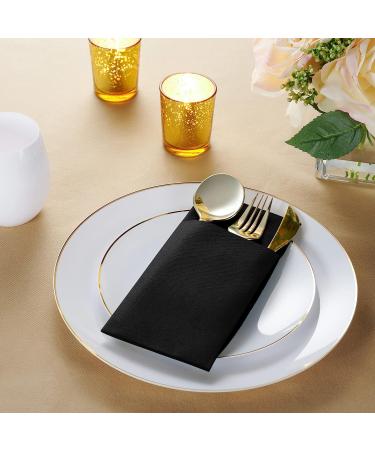 50-Pack Black Disposable Linen-Feel Dinner Napkins with Flatware Pocket - Prefolded Cloth-Like Paper Napkins for Wedding or Party - Buy Online on GoSupps.com