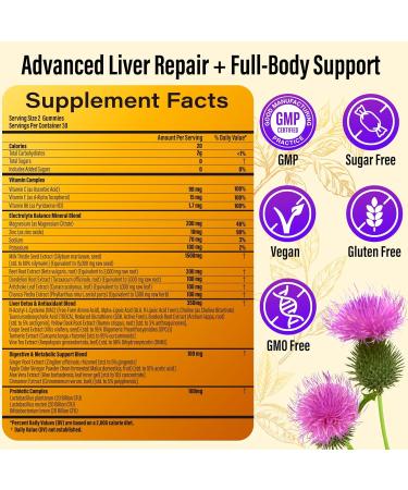 Liver Cleanse Detox & Repair Gummies - 29-in-1 1500mg Milk Thistle Supplement with Beetroot Dandelion Artichoke, Vegan Gummy with NAC TUDCA Vitamins Supports Immune, Boosts Energy, Gut Health, 60 ct Mixed(Orange+Grape) 60 C  - Buy Online on GoSupps.com