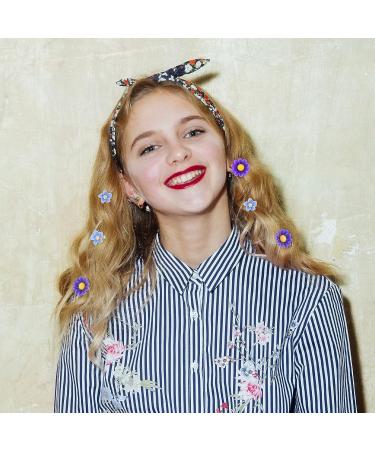 24 Flower Hair Clips for Women - Wedding Bridal Accessories in White, Yellow, Dark Purple, Light Blue - Elegant Barrettes for Bridesmaid, Party Wear - Buy Online on GoSupps.com