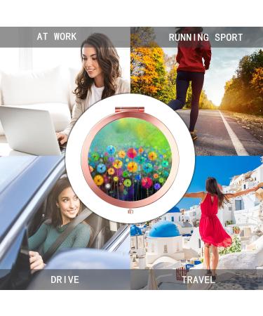 iampanda Compact Rose Gold Mirror for Women - Portable Round Makeup Mirror with 2X Magnifying for Purse - Watercolor Nature Landscape Floral Design - Buy Online on GoSupps.com