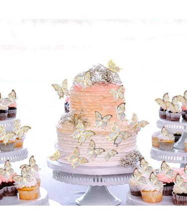 Blumomon 30pc 3D Butterfly Cake Toppers - Gold Rimmed Decorations for Weddings Baby Showers Birthdays & Parties - Buy Online on GoSupps.com