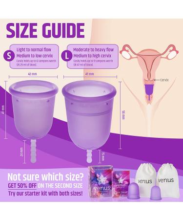Venus Large Menstrual Cup - High Capacity for Heavy Flow - Made in USA - Medical Grade Silicone - Reusable Period Cup - Unique Design for High Cervix - Purple Large (1 Pack) - Buy Online on GoSupps.com