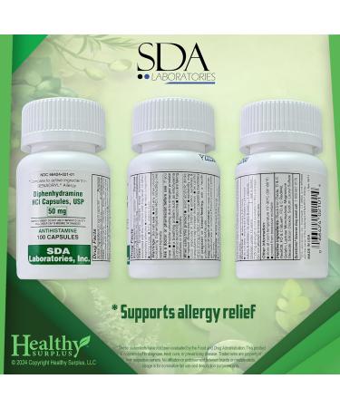 Buy SDA Labs Antihistamine Diphenhydramine HCL 50mg - 100 Capsules & Vital Volumes Allergy Tips Card Bundle - Fast International Shipping - Buy Online on GoSupps.com