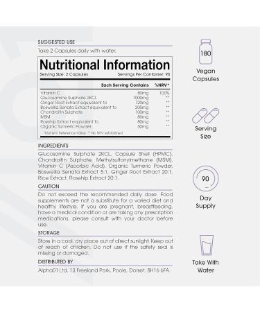 Glucosamine & Chondroitin Complex with MSM, Boswellia, Rosehip, Ginger & Turmeric - 180 Capsules (Non-GMO) - Buy Online on GoSupps.com