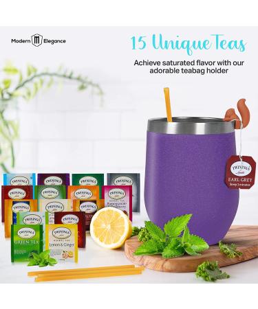 Tea Gift Set for Tea Lovers - 15 Unique Teas, Insulated Tea Cup, Honey Straws - Women's Tea Gift Box (Purple) - Buy Online on GoSupps.com