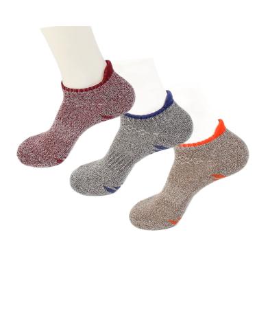 By The Clique 3 Pairs of Premium Terry Cotton Towel Bottom Sport Ankle Socks With Tab | Retro Style With Modern Day Fit.| Arch Support Reinforced Cushioned Heel | Gray Orange and Maroon