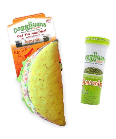 Doggijuana | Dog Toy and Juananip Refill Bottle Bundle | Includes Refillable Catnip Toy & Organic Catnip Refill Dog nip Taco Bundle