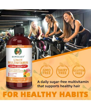 Liquid Multivitamin for Hair Growth | Biotin 10000mcg | Hair & Skin Support Supplement | Clinically Tested for Thicker Hair & Skin Elasticity | Suitable for Women & Men, Ages 18+ | 15.22 Fl Oz (1) - Buy Online on GoSupps.com