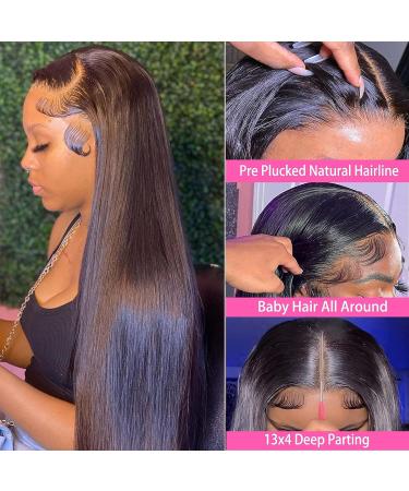 KITTYWAY 24 Inch Straight Lace Front Human Hair Wig for Black Women - Pre Plucked, 180 Density, HD Lace Frontal, Brazilian Natural Color - with Baby Hair and Bleached Knots - Buy Online on GoSupps.com