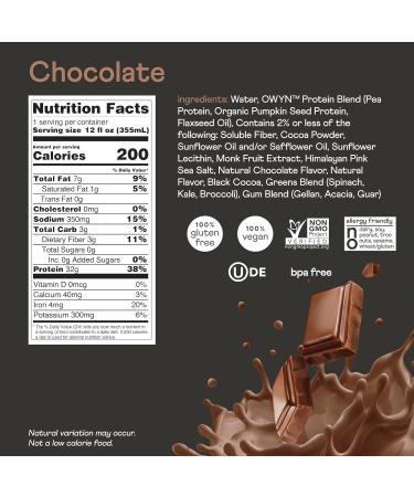 OWYN Chocolate Pro Elite Plant Protein Shake 12 FZ 12 Fl Oz (Pack of 1) - Buy Online on GoSupps.com