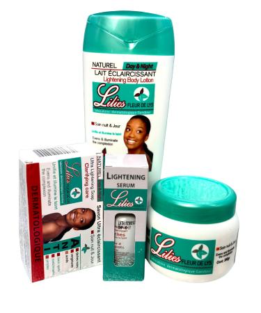 Lilies Flower Extract Day and Night SkinCare Set With Lilies Flower Extract (Lotion 500ml + Cream 300g + Soap 200g + Serum 30ml)