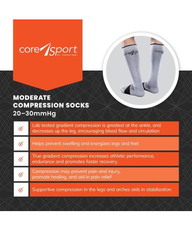 CoreSport 20-30mmHg Compression Socks - Large Black | Athletic Performance Support - Buy Online on GoSupps.com
