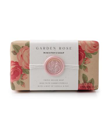 Ministry of Soap Garden Rose Scented Soap Bar British Bouquet Inspired with Botanical Rose Design Naturally Coloured and Triple-Milled 200g