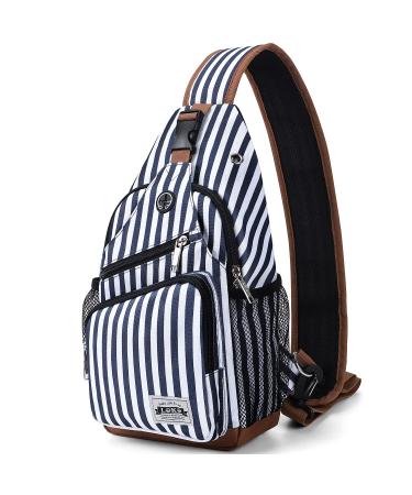 Lekebobor Sling Bag Crossbody Sling Backpack Travel Hiking Chest Bag Daypack Blue Striped Large. Large Blue Striped