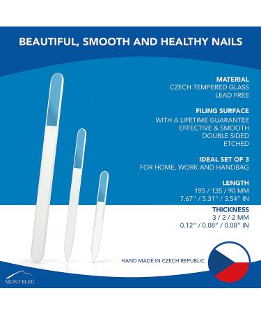 Mont Bleu Premium Set of 3 Crystal Glass Nail Files in Pouch | Handmade Gifts | Best for Natural Nails | Double Sided & Washable | Aqua Cobalt Etched Nail Files - Buy Online on GoSupps.com