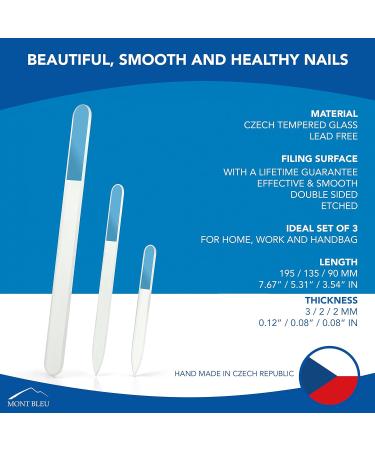 Nail Files - Mont Bleu Gift Set of 3 Crystal Nail Files in Pouch - Rainbow Colors - Genuine Czech Tempered Glass - Gifts for her - Best Glass Nail Files Kit for Natural Nails Magenta Blue - Buy Online on GoSupps.com