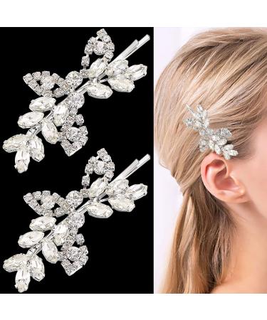 2 Pieces Rhinestone Bridal Hair Clips Leaf Bridal Wedding Hair Pins Crystal Hair Clips Silver Rhinestone Jewelry Barrette for Brides Bridesmaids Flower Girls - Buy Online on GoSupps.com
