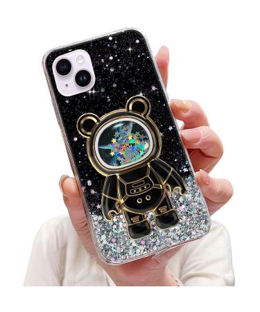 Tivenfezk Nadoli for iPhone 14 Treibsand B r astronaut Hidden Standh lle caricature glitter astronaut stand soft silicone bling mobile phone case transparent protective cover iphone 14 black