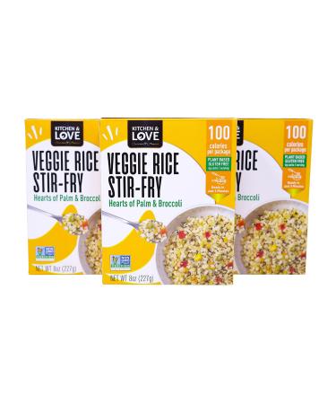 Kitchen & Love Hearts of Palm Veggie Rice Stir Fry, Low Carb, Low Calories, Plant Based, Non GMO, Gluten Free Rice Alternative, Vegan, Easy to Prepare Quick Meal 8 Oz (Pack of 3) Veggie Rice Stir Fry 3 Pack