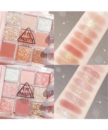 PICKX 9 Colors Glitter Eyeshadow Makeup Palette Matte High Pigmented Colorful Creamy Texture Eye Shadow Powder Natural Waterproof Long Lasting Eyeshadow Powder Cosmetics (pink+orange)