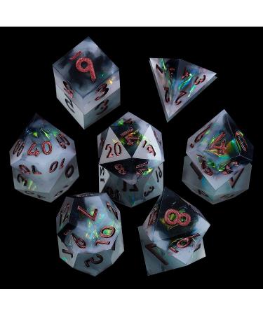 Mini Planet Handmade Sharp Edged DND Dice Set for TTRPG D&D - Polyhedral Dice Critical Role Goblin Glitter RPG Resin Hoard Dark Knight - Buy Online on GoSupps.com