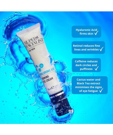 Super Facialist for Men Firming Eye Cream 15ml. Hydrating Hyaluronic Acid Caffeine & Retinol minimises signs of eye fatigue. Targets fine lines and wrinkles puffiness and dark circles. - Buy Online on GoSupps.com
