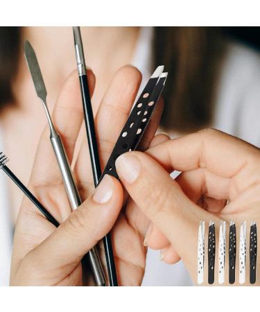 Precision Stainless Steel Tweezers Set - Professional Eyebrow Hair Splinter & Blackhead Remover - 6-Piece Kit for Men & Women - Black & Silver - Buy Online on GoSupps.com