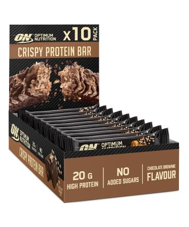 Optimum Nutrition Crispy Protein Bars no added sugars Workout Snack for Men and Women Chocolate Brownie Flavour 10 x 65g