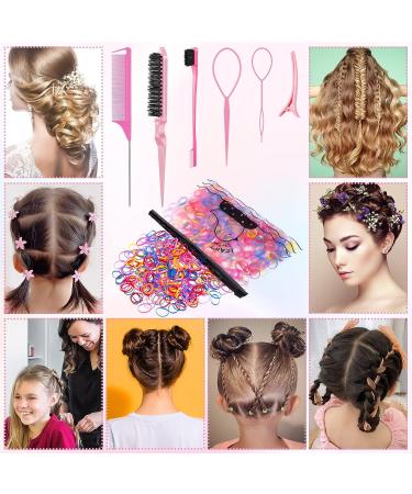 JOELELI 1000pcs Mini Hair Rubber Bands with Hair Styling Tools - Elastic Bands, Hair Clips, Brushes, Topsy Tail Tool - Braiding Accessories for Kids and Women - Buy Online on GoSupps.com