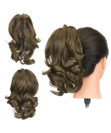 Gairyan 30cm ponytail hair part braid extensions long curly claw clip in ponytail extensions synthetic hair extensions wavy hair part hair extension for women (golden brown) 30 cm golden brown