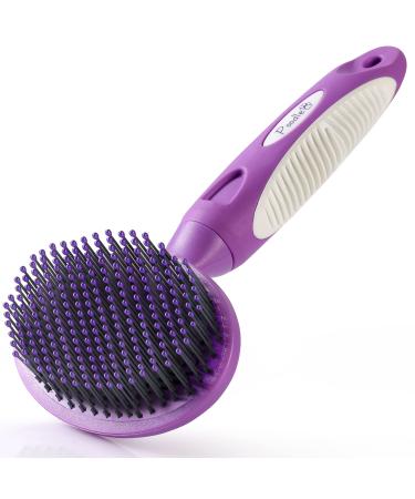 Round Bristle Pet Brush for Dogs and Cats - Gentle Grooming for Short or Long Hair - Soft Tool for Sensitive Skin Removes Dander, Dirt, and Detangles - Purple