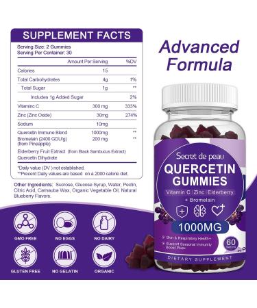 Quercetin 1000mg Gummies with Zinc, Vitamin C, Bromelain & Elderberry - Immune and Cardiovascular Support - 2 Pack - Buy Online on GoSupps.com