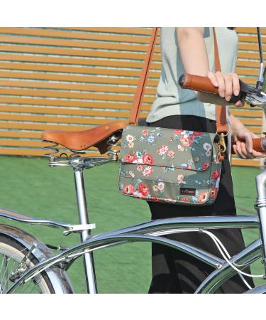 Tourbn Waterproof Canvas Bicycle Handlebar Bag - Floral Green Pattern | 25x18x6cm - Durable & Stylish Bike Accessories - Buy Online on GoSupps.com