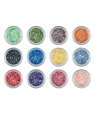 N&BF Nail Art Mussel Splitter 12er Set |Crushed Shells colorful |Perlmutt splinters for gel nails and acrylic modeling |Glitter Sea Shells |Glitzer mussel particles |Mussel inlays