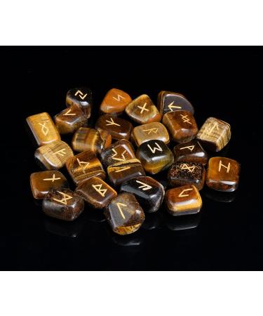 Crocon Tiger Eye Gemstone runes Elder Futhark Alphabet Engraved Symbol Rune Healing Balancing meditation Stones 25 pcs Set crystal rune Home Office Decor. Size: 15-20 mm - Buy Online on GoSupps.com